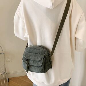 Women's Corduroy Shoulder Bag with Zipper